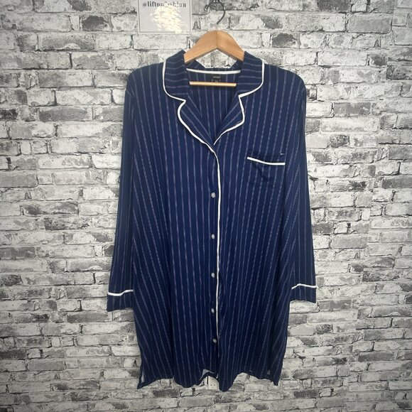 EUC Midnight Blue Base White Stripes Night Gown Size XXL - Picture 1 of 13